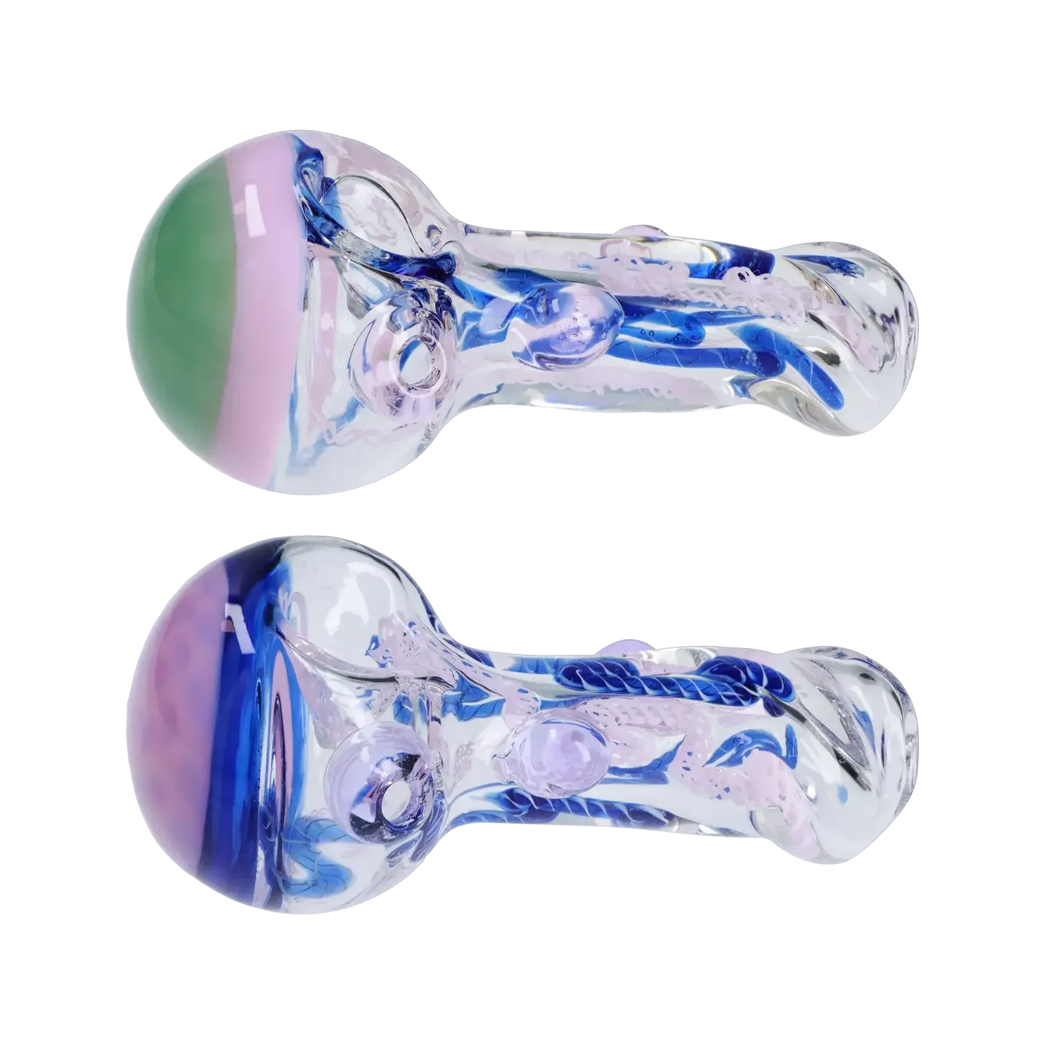 Front view of the Mix Color Spoon - 4.5 in., featuring a colorful, swirled glass design. Front view of the Mix Color Spoon - 4.5 in., featuring a colorful, swirled glass design.