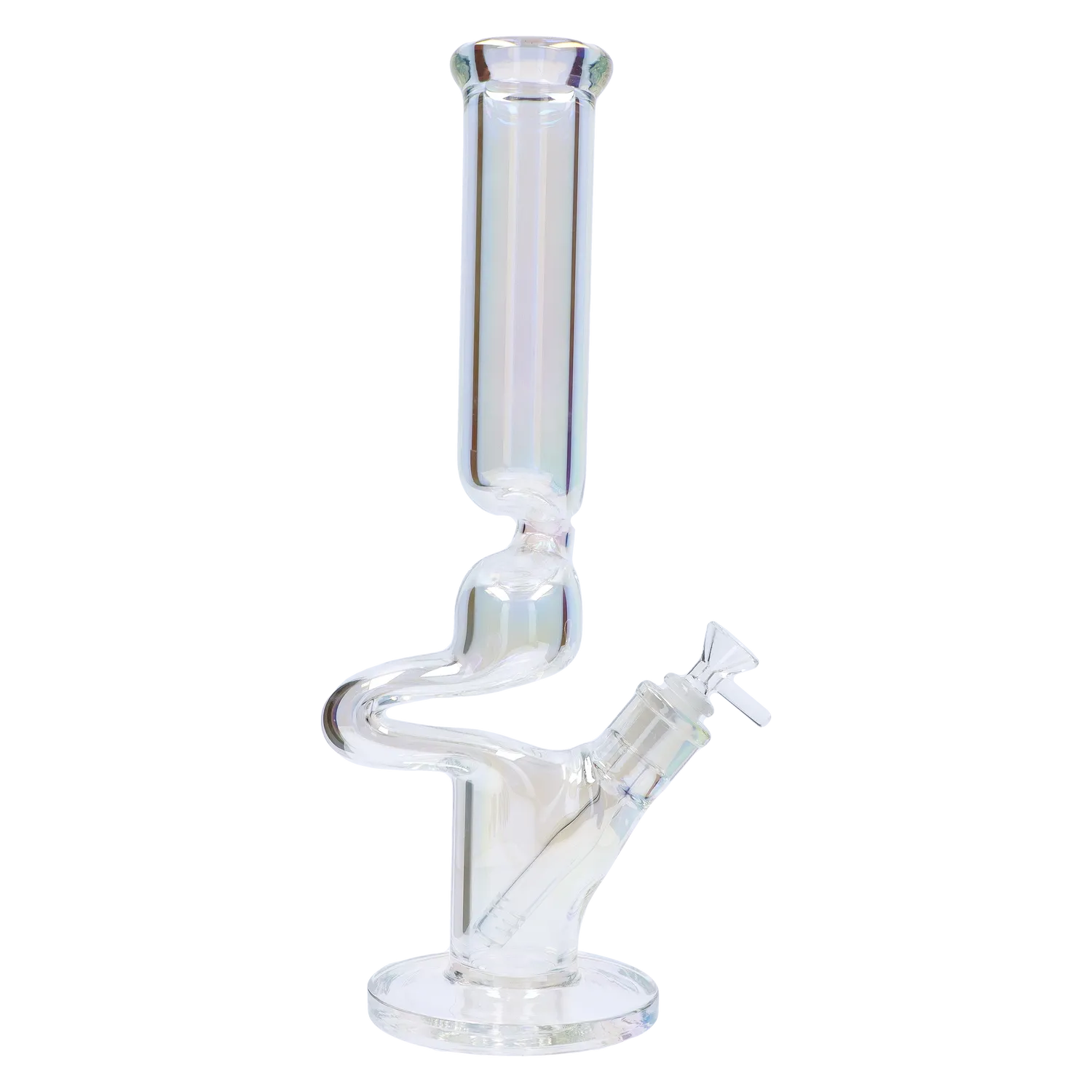Front view of the 15-inch Fumed Zong Water Pipe, showing the clear glass tube with a slight fume effect. Front view of the 15-inch Fumed Zong Water Pipe, showing the clear glass tube with a slight fume effect.