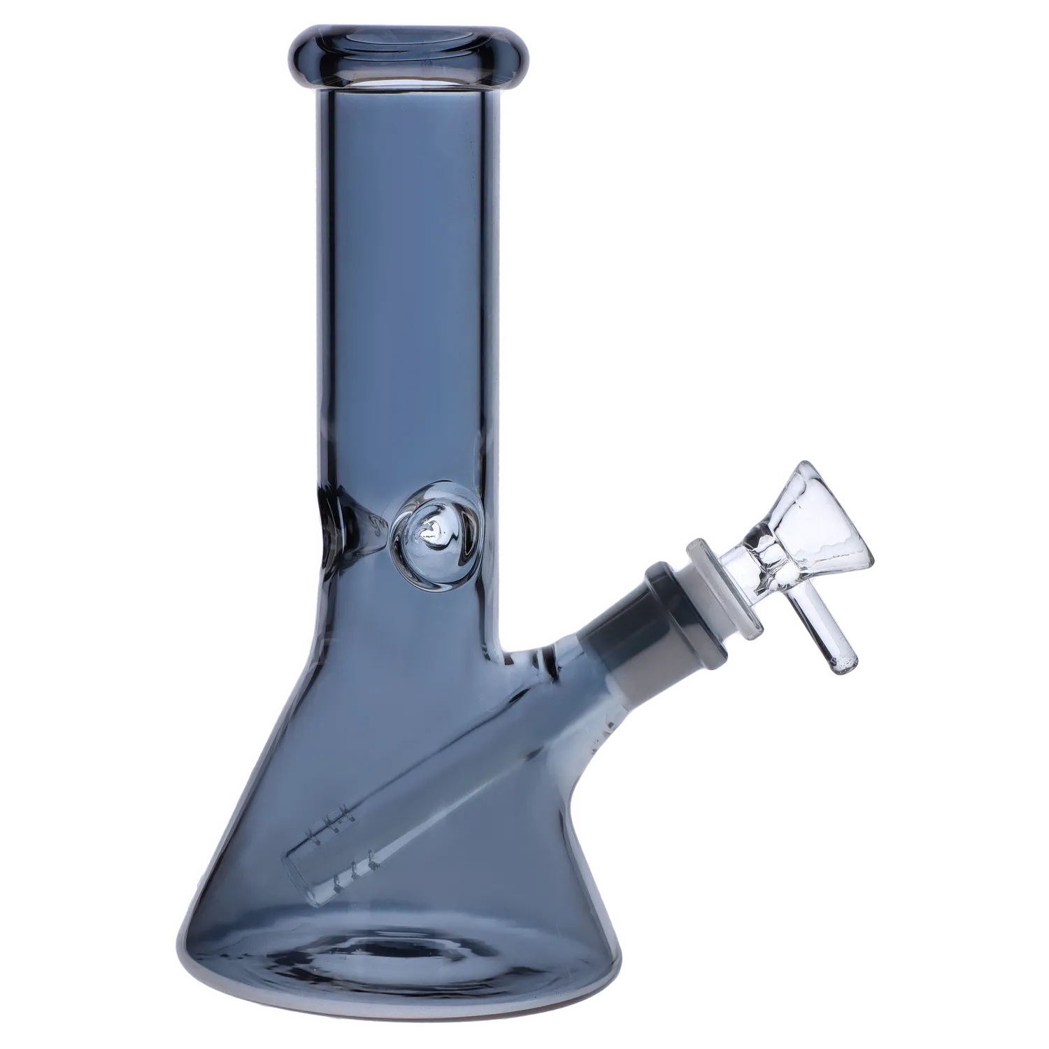 A front view of the 8-inch Electroplated Beaker Water Pipe, showcasing its smooth, blue glass construction. A front view of the 8-inch Electroplated Beaker Water Pipe, showcasing its smooth, blue glass construction.