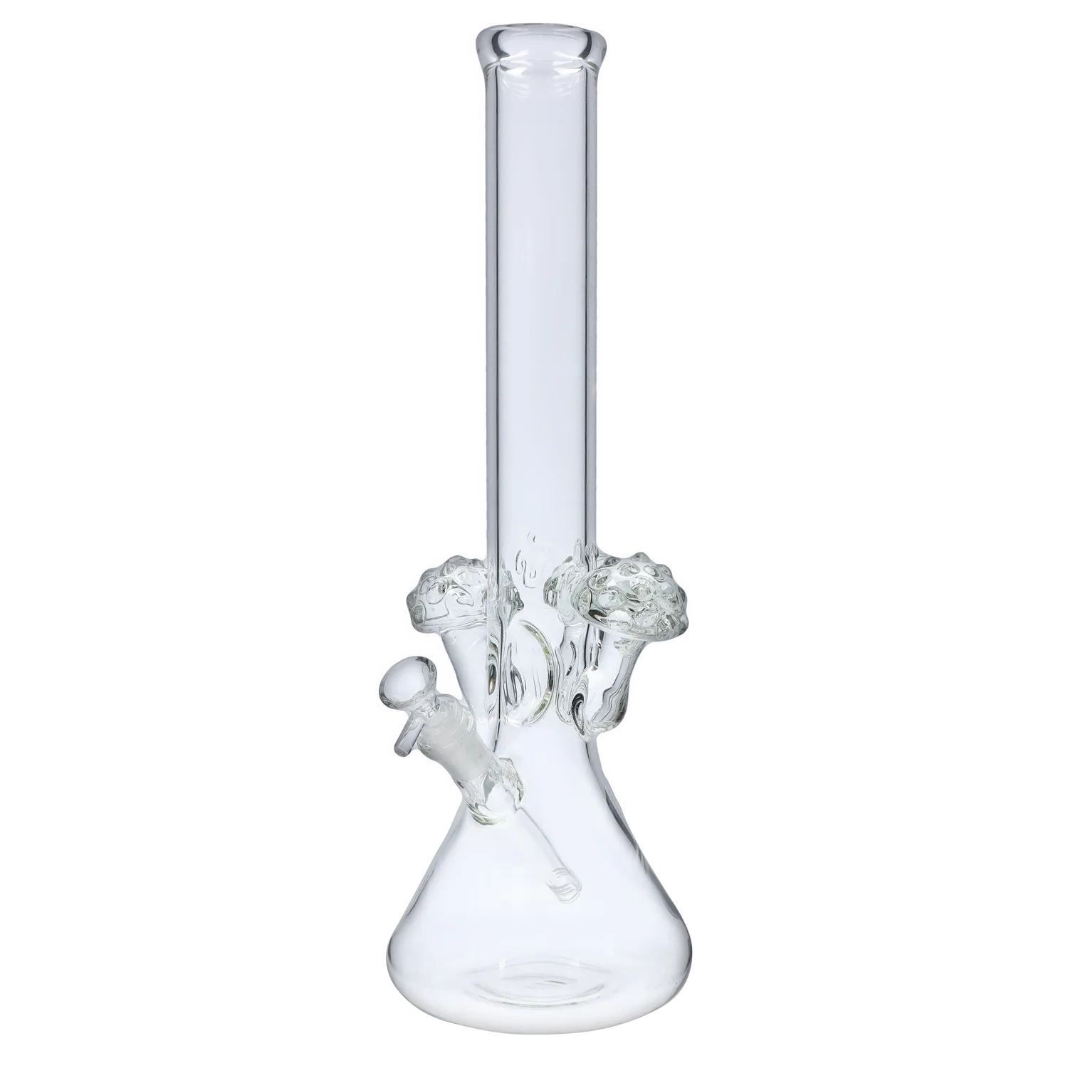 A front view of the 18-inch UV with Branches Water Pipe, showcasing its clear glass construction and unique branch-like detailing. A front view of the 18-inch UV with Branches Water Pipe, showcasing its clear glass construction and unique branch-like detailing.