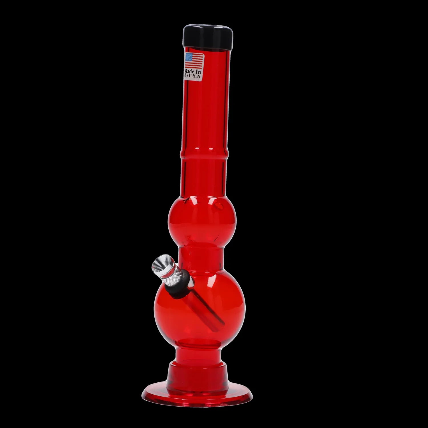Front view of the 8-inch JM Plastics Double Bubble with Grip and Carb Hole Acrylic Water Pipe, showcasing its red, bulbous design. Front view of the 8-inch JM Plastics Double Bubble with Grip and Carb Hole Acrylic Water Pipe, showcasing its red, bulbous design.
