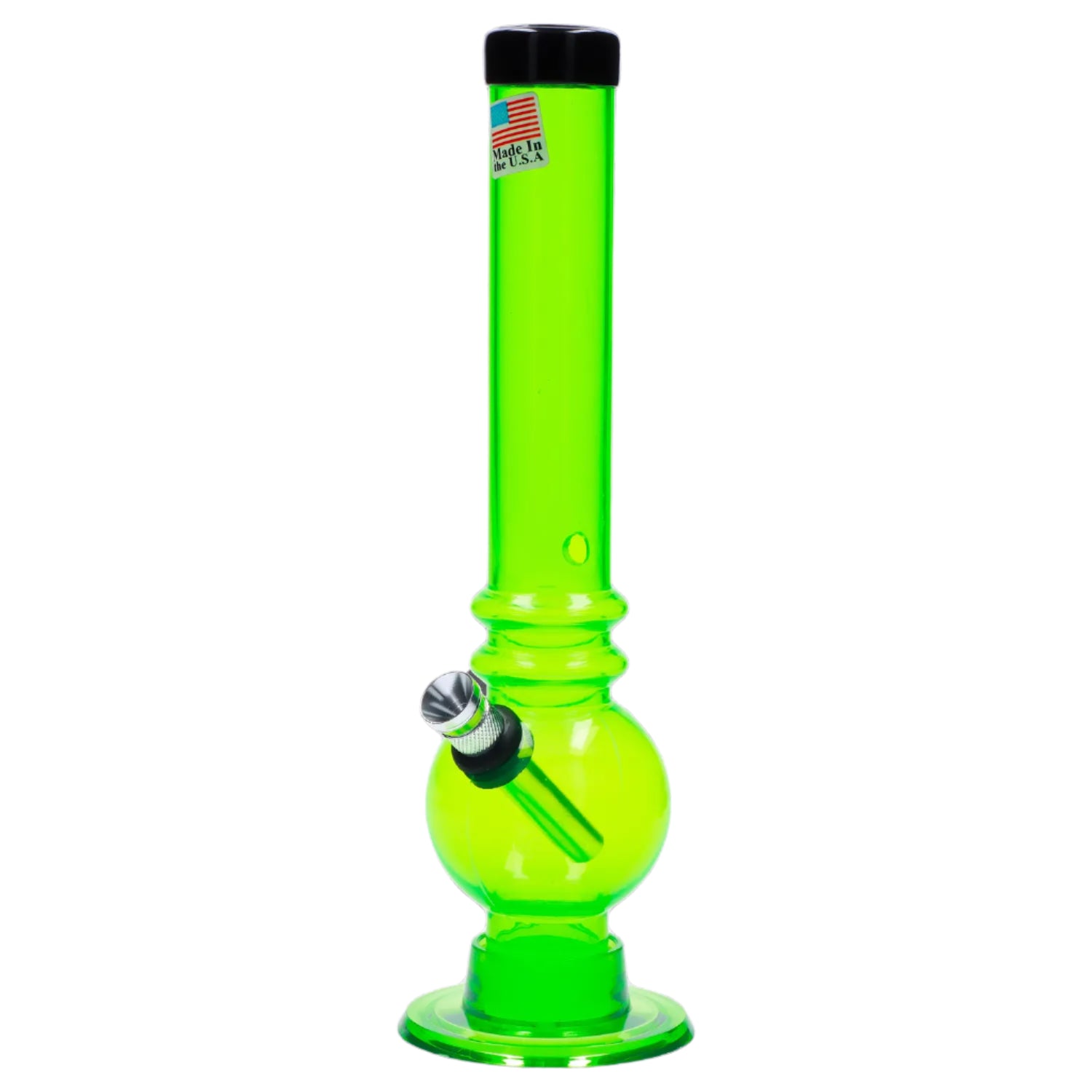 Front view of the 8-inch JM Plastics Bubble Base with Grip and Carb Hole Acrylic Water Pipe, showcasing its vibrant green color. Front view of the 8-inch JM Plastics Bubble Base with Grip and Carb Hole Acrylic Water Pipe, showcasing its vibrant green color.