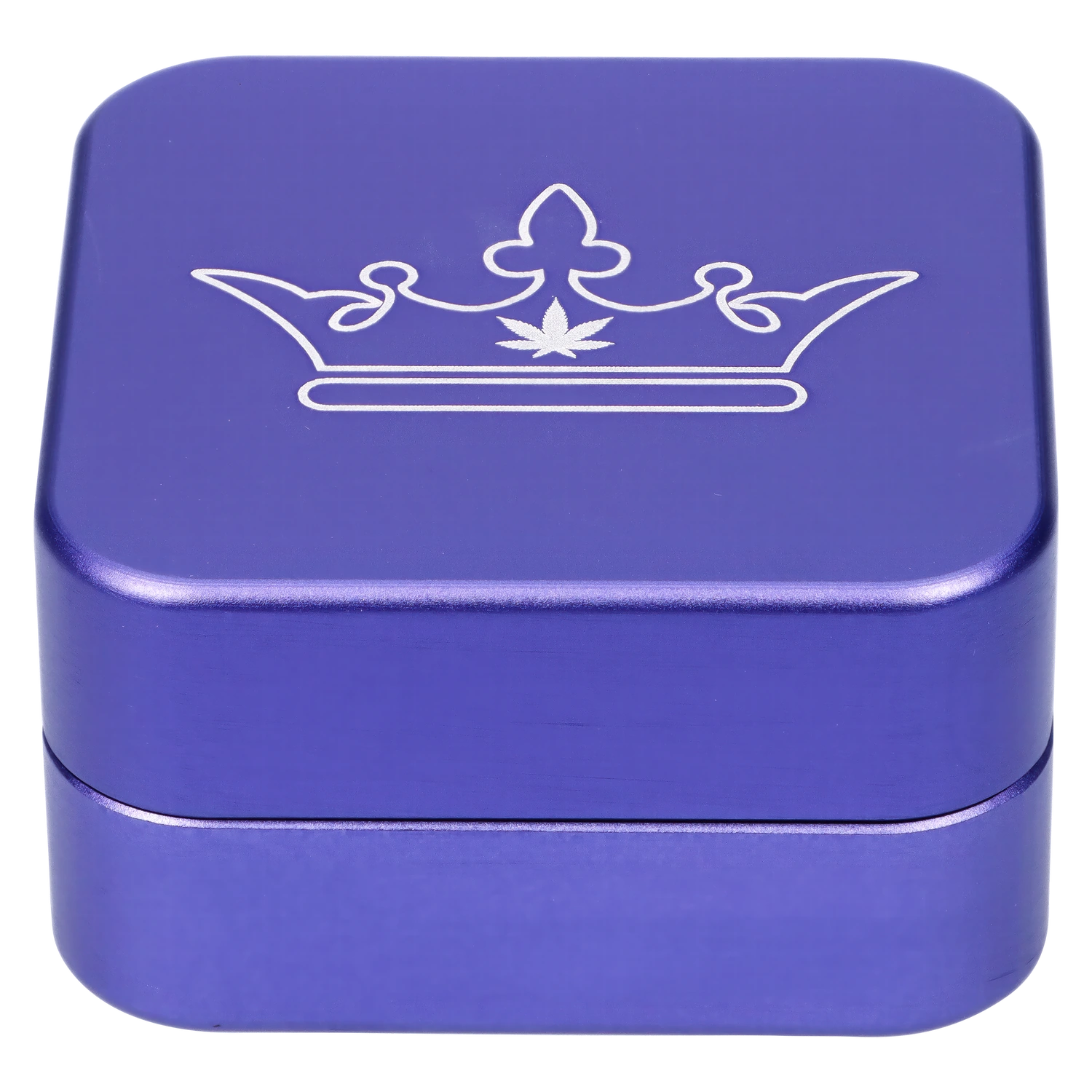 Front view of the 2-Piece Grinder - 55mm, a closed, metallic grinder in a deep blue hue, presented against a plain background. Front view of the 2-Piece Grinder - 55mm, a closed, metallic grinder in a deep blue hue, presented against a plain background.