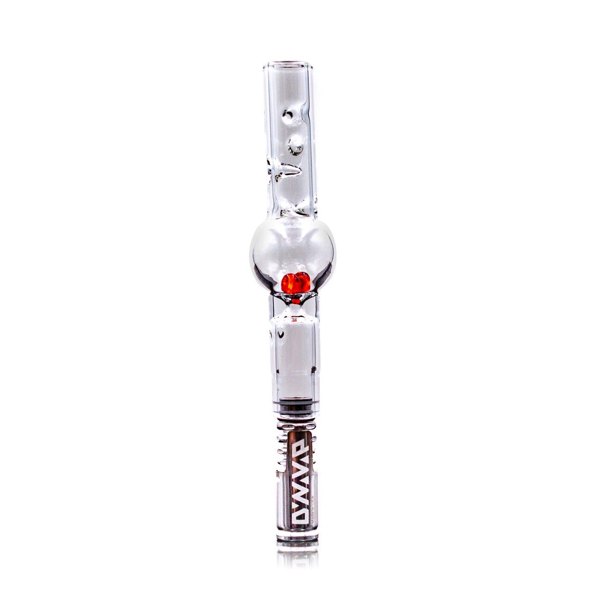 A straight-on view of the DynaVap Maraca Glass Cooling Stem, showing its clear glass construction and slender design. A straight-on view of the DynaVap Maraca Glass Cooling Stem, showing its clear glass construction and slender design.