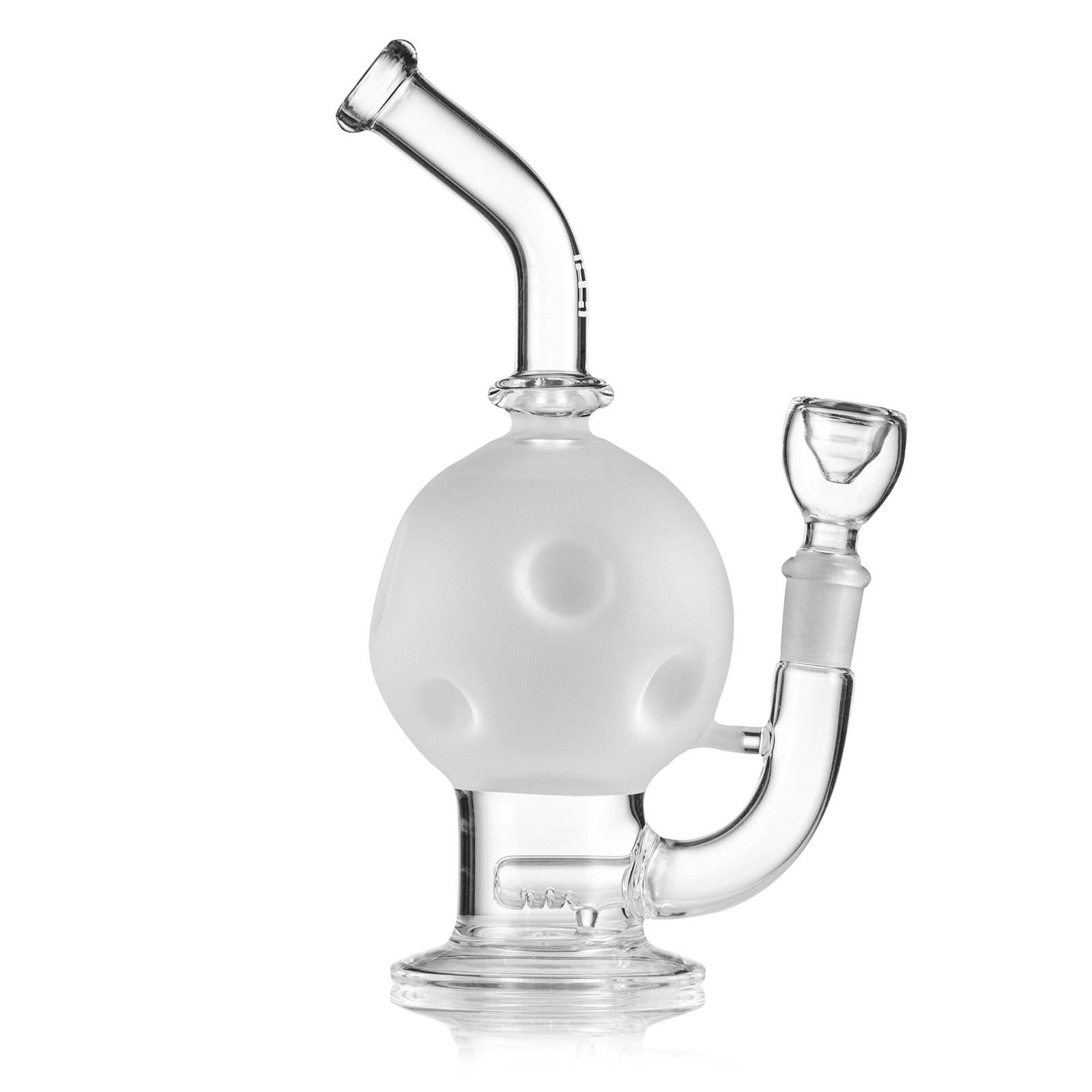Front view of the Moon Inline Sand Blasted Bong, showcasing its clear glass construction and simple, cylindrical shape. Front view of the Moon Inline Sand Blasted Bong, showcasing its clear glass construction and simple, cylindrical shape.