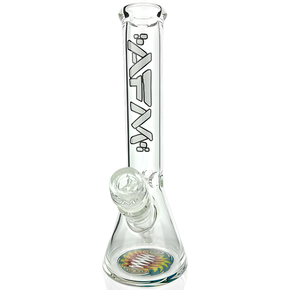 Front view of the 10" Rasta Clear Glass Mini Beaker Bong, showcasing its clear glass construction and simple beaker shape. Front view of the 10" Rasta Clear Glass Mini Beaker Bong, showcasing its clear glass construction and simple beaker shape.