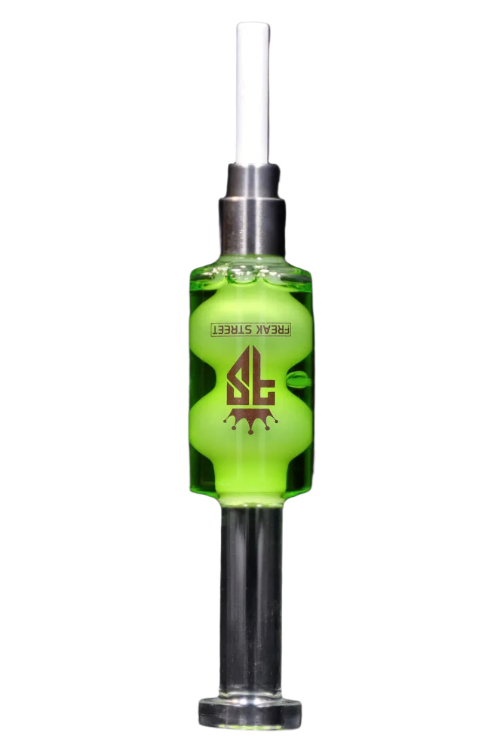 A close-up shot of the Freak Street Glycerin Nectar Collector with Ceramic Screw Tip, showcasing its sleek, dark design. A close-up shot of the Freak Street Glycerin Nectar Collector with Ceramic Screw Tip, showcasing its sleek, dark design.