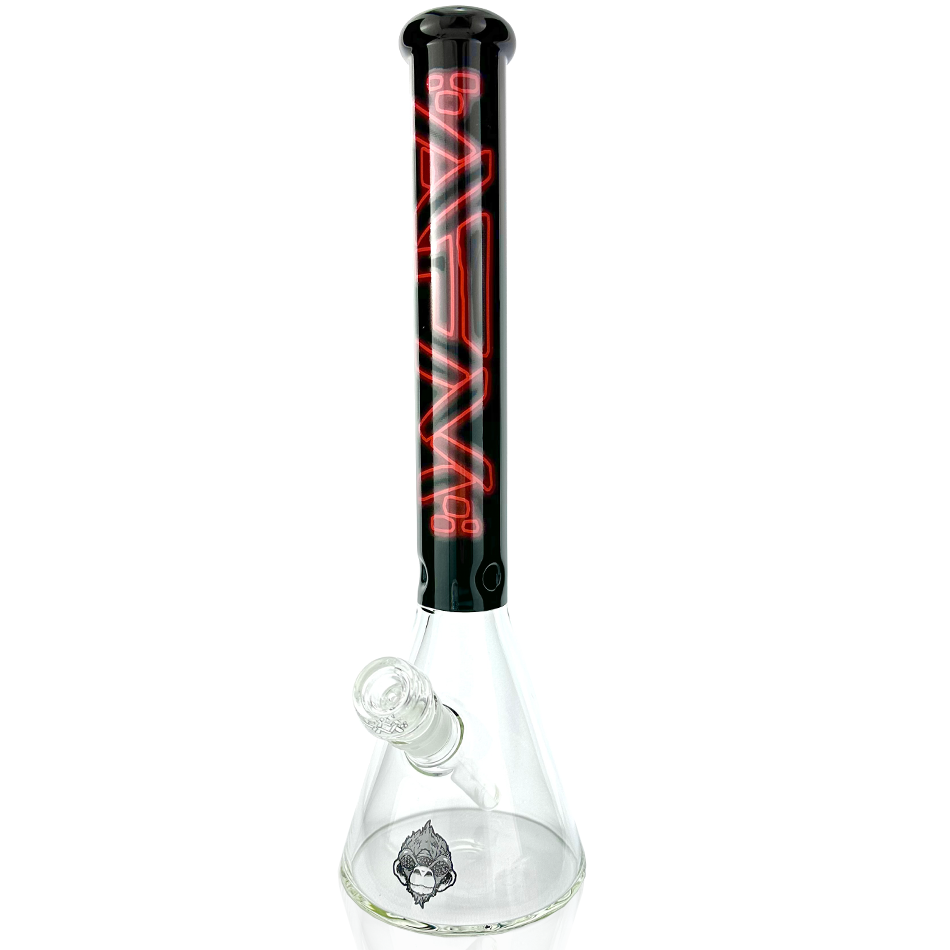 Front view of the 16" Neon Lights Glass Beaker Bong, showcasing its clear glass construction and simple cylindrical shape. Front view of the 16" Neon Lights Glass Beaker Bong, showcasing its clear glass construction and simple cylindrical shape.