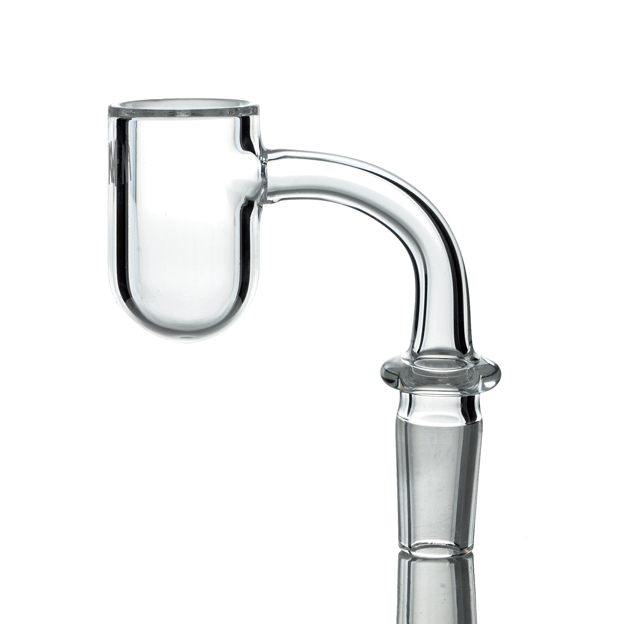 A close-up, angled view of the Round Bottom 3mm X 25mm Quartz Banger, showcasing its clear quartz construction and rounded bottom. A close-up, angled view of the Round Bottom 3mm X 25mm Quartz Banger, showcasing its clear quartz construction and rounded bottom.