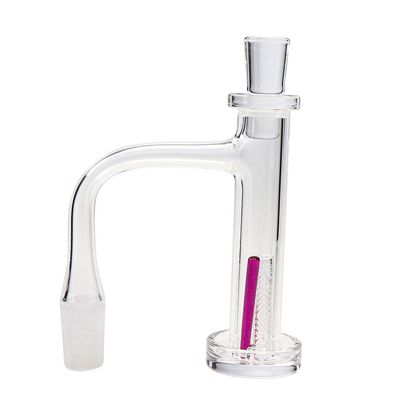 Front view of the Quartz Tower Full Weld Banger Set, showcasing a clear quartz banger with a welded joint, angled against a neutral backdrop. Front view of the Quartz Tower Full Weld Banger Set, showcasing a clear quartz banger with a welded joint, angled against a neutral backdrop.