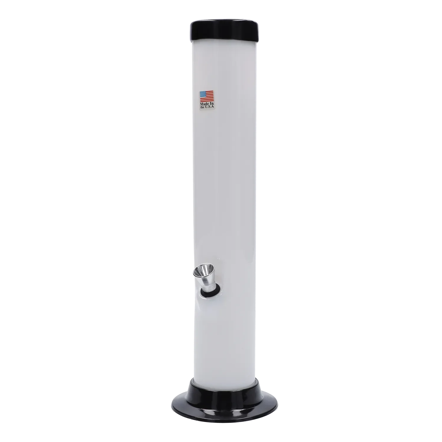 A front view of the 12-inch JM Plastics Large Straight Tube with Carb Hole Acrylic Water Pipe, showing its clear acrylic construction. A front view of the 12-inch JM Plastics Large Straight Tube with Carb Hole Acrylic Water Pipe, showing its clear acrylic construction.