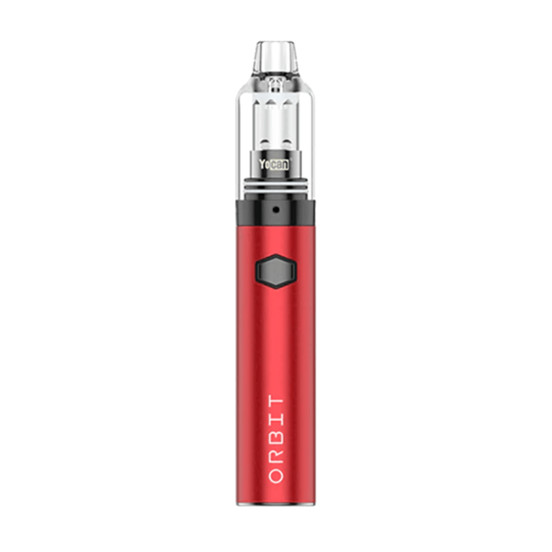 Front view of the Yocan Orbit Vaporizer, a sleek, silver pen-style device with a minimalist design. Front view of the Yocan Orbit Vaporizer, a sleek, silver pen-style device with a minimalist design.