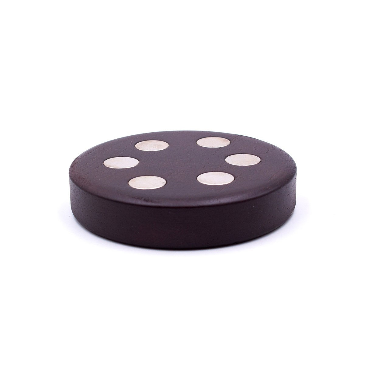 The DynaVap 6-Device Round Wooden Base is shown in a top-down view, featuring six circular indentations on its flat surface. The DynaVap 6-Device Round Wooden Base is shown in a top-down view, featuring six circular indentations on its flat surface.