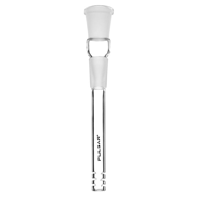 A studio shot of the Diffused Downstem, displaying its clear glass construction and simple, cylindrical shape. A studio shot of the Diffused Downstem, displaying its clear glass construction and simple, cylindrical shape.