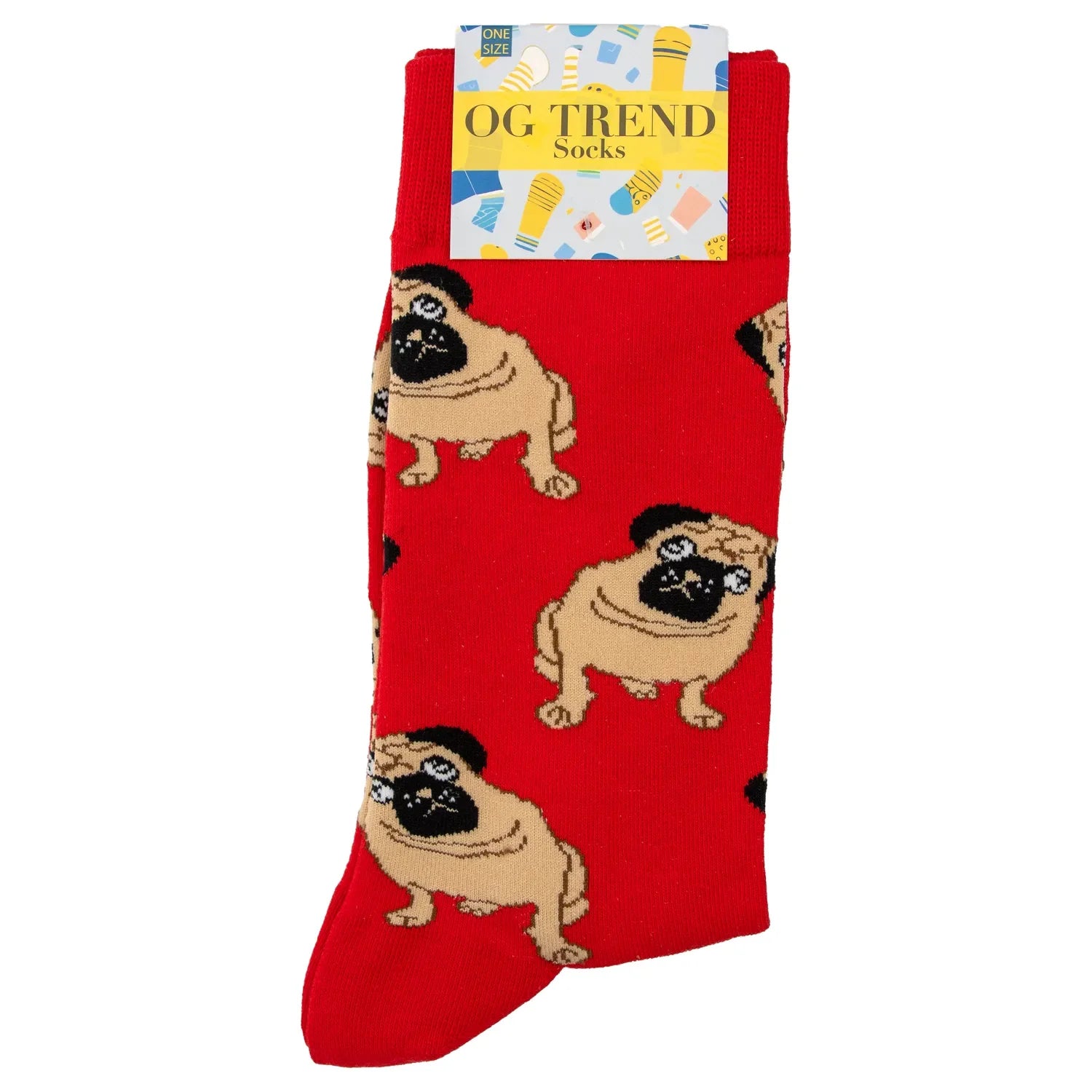 A close-up, angled view of the Red Frenchie Socks, showcasing the playful, patterned design against a white background. A close-up, angled view of the Red Frenchie Socks, showcasing the playful, patterned design against a white background.