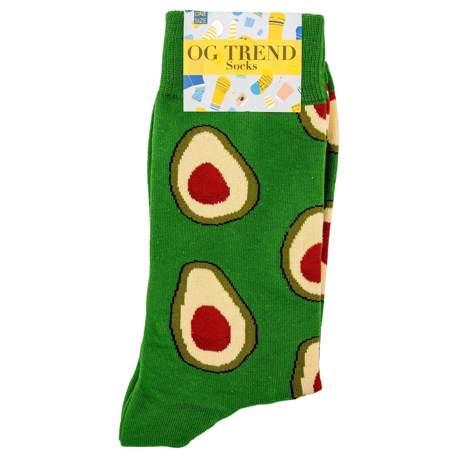 A close-up, top-down view of the Avocado Socks - One Size Fits All, showing a playful all-over green and tan avocado pattern. A close-up, top-down view of the Avocado Socks - One Size Fits All, showing a playful all-over green and tan avocado pattern.