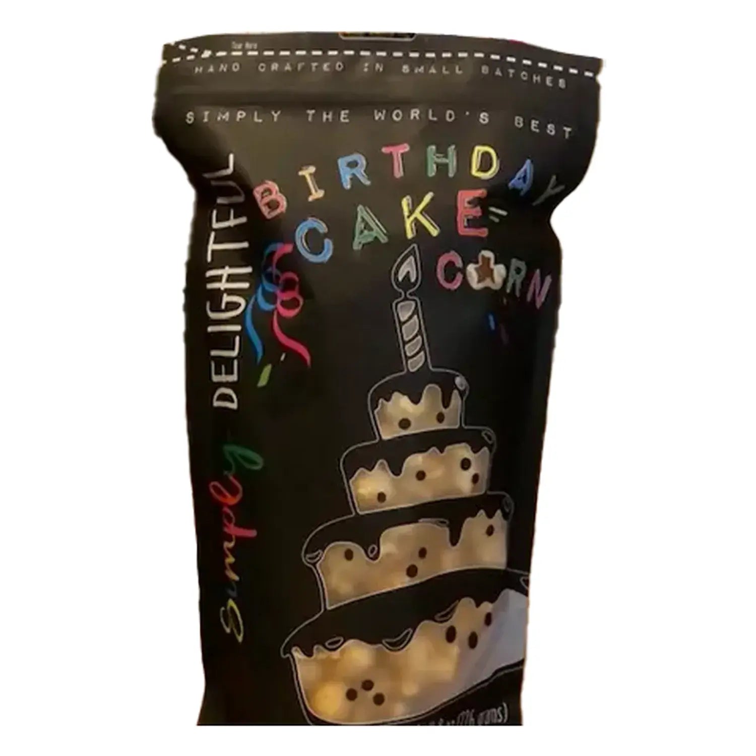 A close-up, angled view of the Simply Delightful Birthday Cake Popcorn, showcasing a vibrant, colorful presentation of the snack. A close-up, angled view of the Simply Delightful Birthday Cake Popcorn, showcasing a vibrant, colorful presentation of the snack.