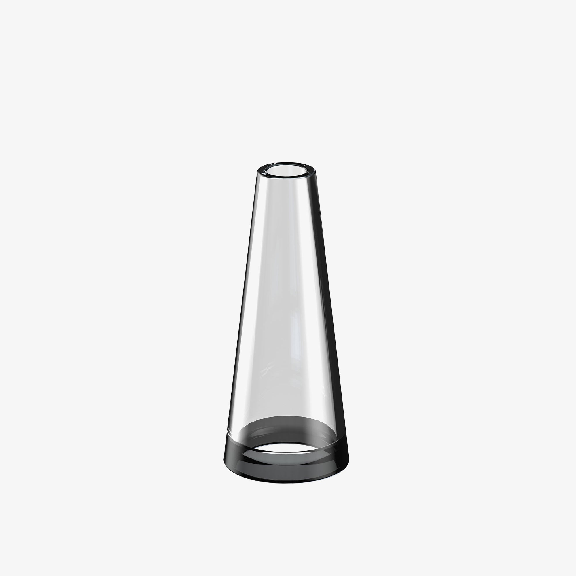 Front view of the Totem Cone Top, a clear glass piece with a simple, conical shape. Front view of the Totem Cone Top, a clear glass piece with a simple, conical shape.