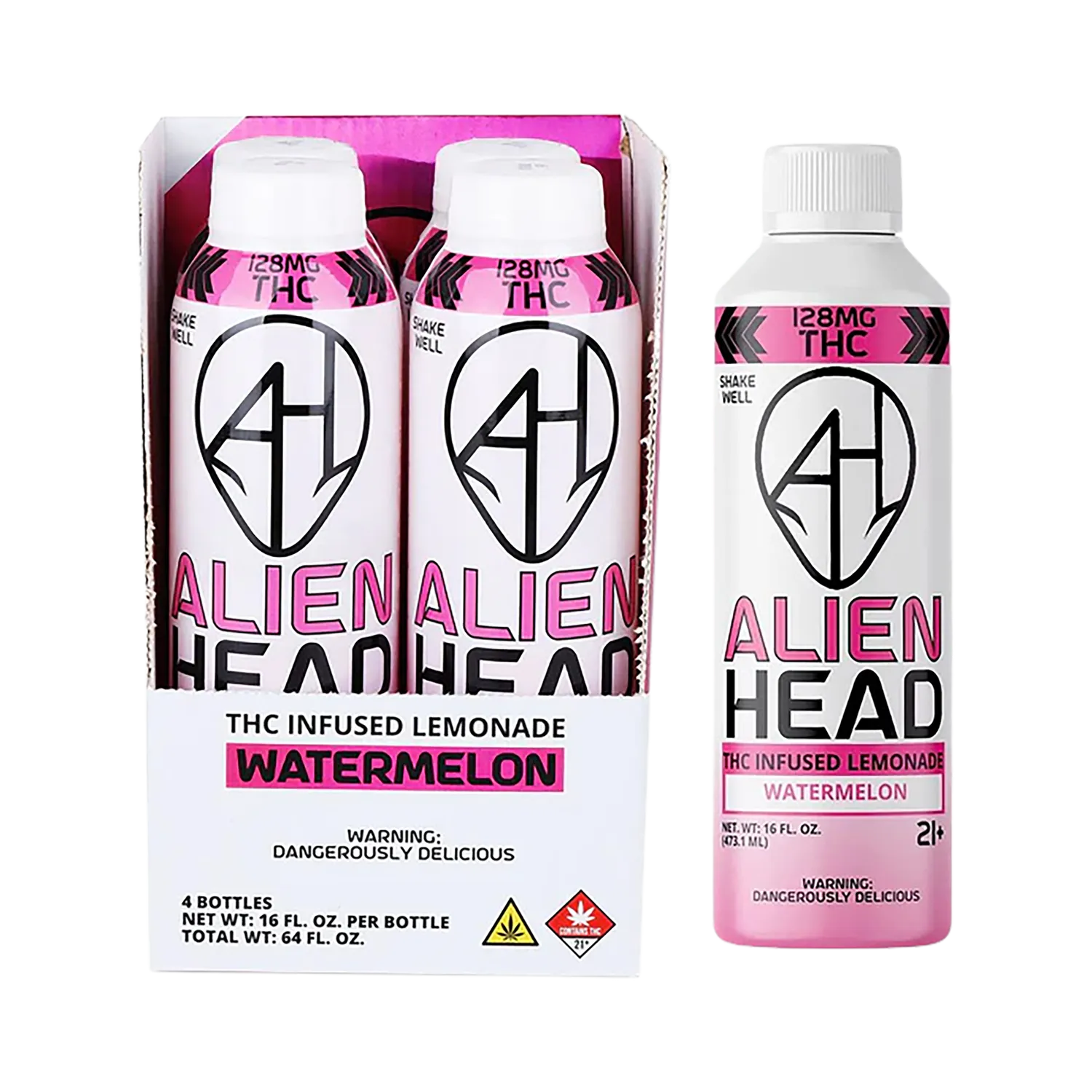 Alien Head D9 THC Lemonade | Watermelon | 16oz | 128mg | 4ct Display Alien Head D9 THC Lemonade | Watermelon | 16oz | 128mg | 4ct Display