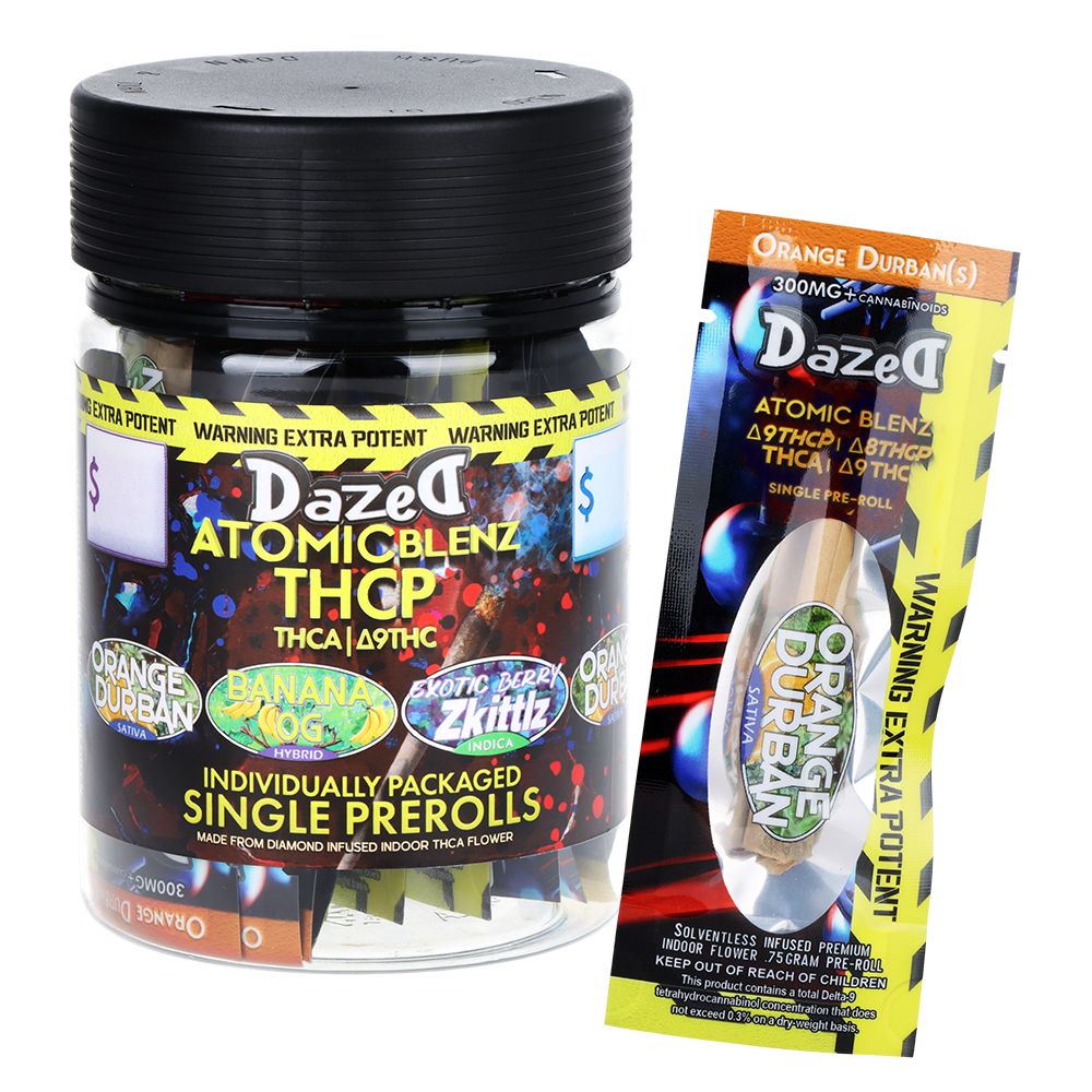 Dazed Atomic Blenz THCP THCA Pre-Rolls - .75g / 1pc / Assorted Strains 25CT JAR Dazed Atomic Blenz THCP THCA Pre-Rolls - .75g / 1pc / Assorted Strains 25CT JAR