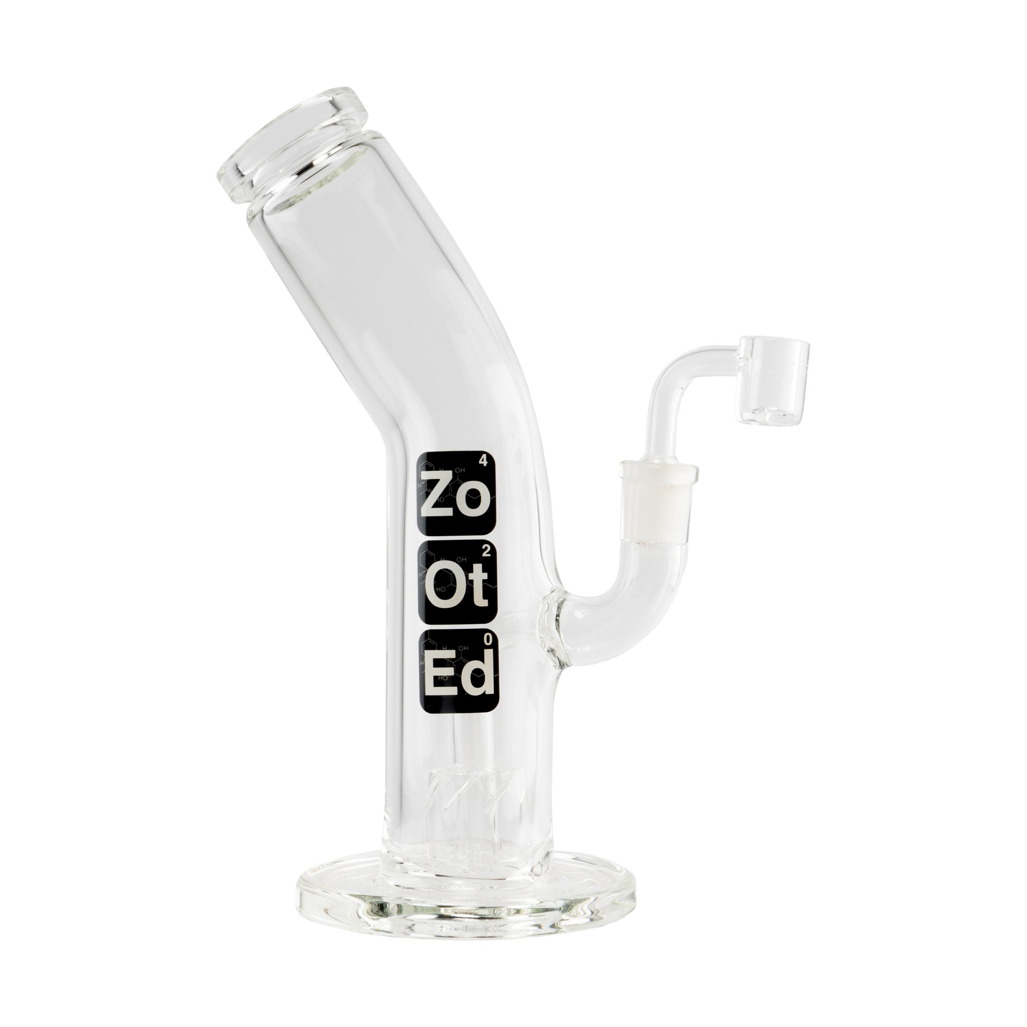 A studio shot of the 10” Bent Tube Dab Rig, showcasing its clear glass construction and curved tube design against a plain white backdrop. A studio shot of the 10” Bent Tube Dab Rig, showcasing its clear glass construction and curved tube design against a plain white backdrop.