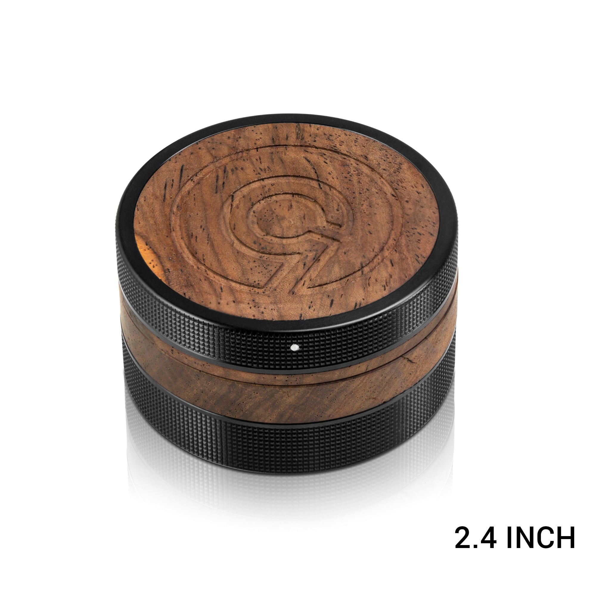 Front view of the Sequoia9 All Natural Wood to Herb Grinder, a cylindrical grinder with a wood-grain texture against a plain white backdrop. Front view of the Sequoia9 All Natural Wood to Herb Grinder, a cylindrical grinder with a wood-grain texture against a plain white backdrop.