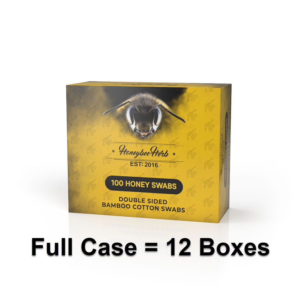 Front view of the Honey Swabs Case with a patterned design and gold lettering, showcasing its branded packaging. Front view of the Honey Swabs Case with a patterned design and gold lettering, showcasing its branded packaging.