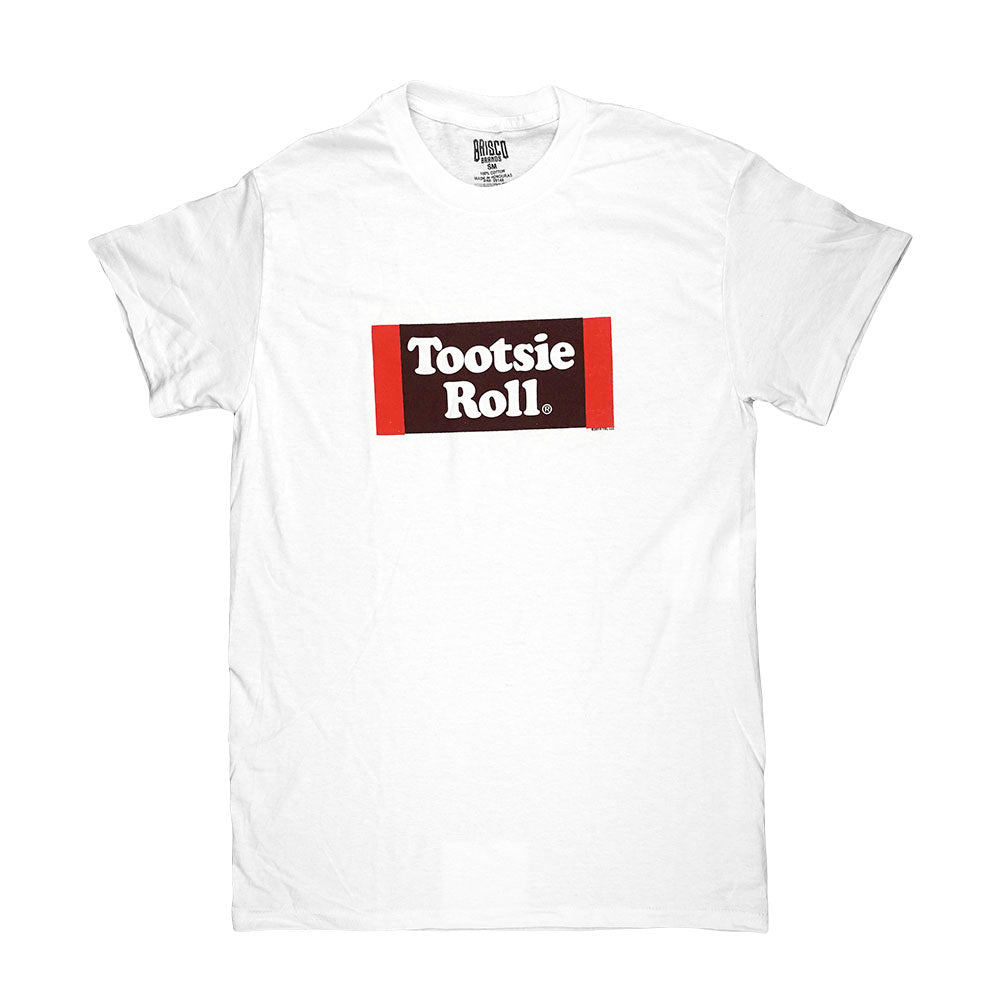 Front view of the Tootsie Roll T-Shirt, a short-sleeved, dark-colored tee with the brand logo prominently displayed. Front view of the Tootsie Roll T-Shirt, a short-sleeved, dark-colored tee with the brand logo prominently displayed.
