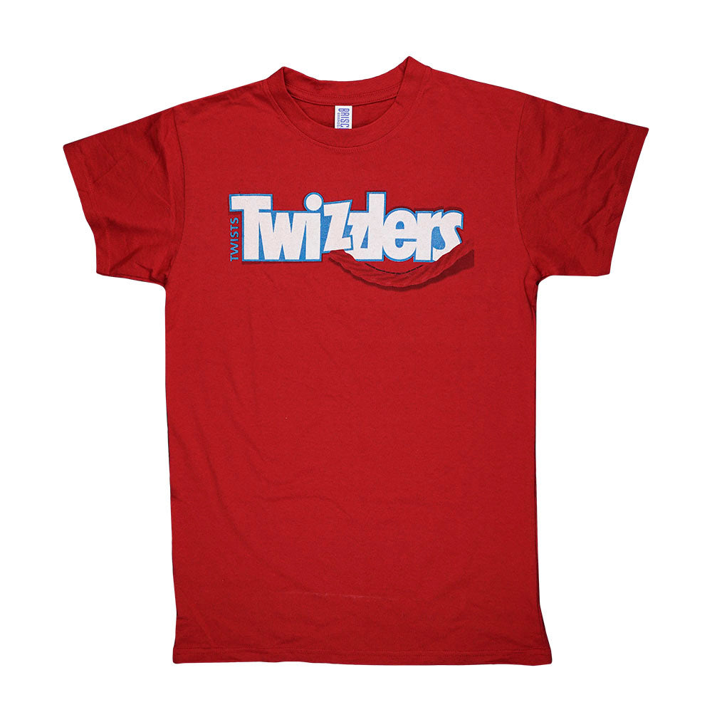Front view of the Twizzlers T-Shirt, a black crew neck tee with the brand logo prominently displayed across the chest. Front view of the Twizzlers T-Shirt, a black crew neck tee with the brand logo prominently displayed across the chest.