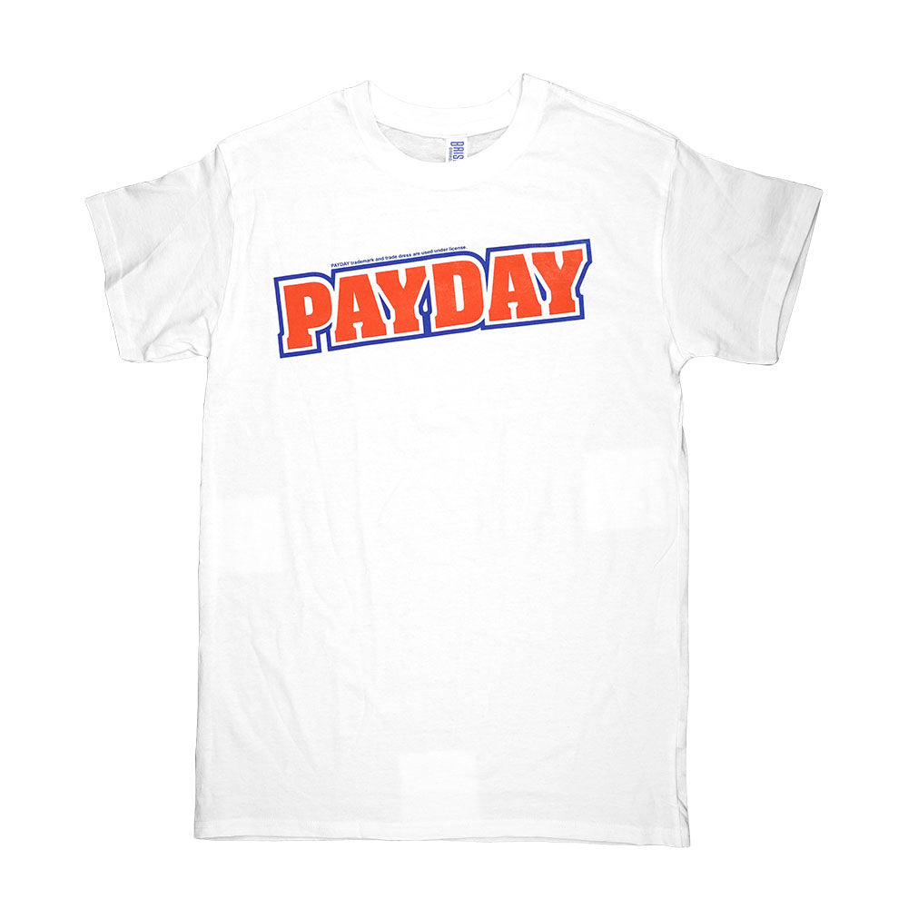 Front view of the PayDay T-Shirt, a simple white cotton tee with a clean, minimalist presentation. Front view of the PayDay T-Shirt, a simple white cotton tee with a clean, minimalist presentation.