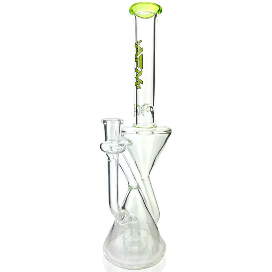 The Time Clear Glass Recycler Rig is displayed in a front view, showcasing its clear glass construction and intricate recycler design. The Time Clear Glass Recycler Rig is displayed in a front view, showcasing its clear glass construction and intricate recycler design.