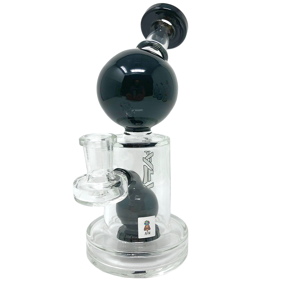 A close-up, angled view of the Bubble Head Glass Dab Rig, showcasing its rounded bulb and clear glass construction. A close-up, angled view of the Bubble Head Glass Dab Rig, showcasing its rounded bulb and clear glass construction.