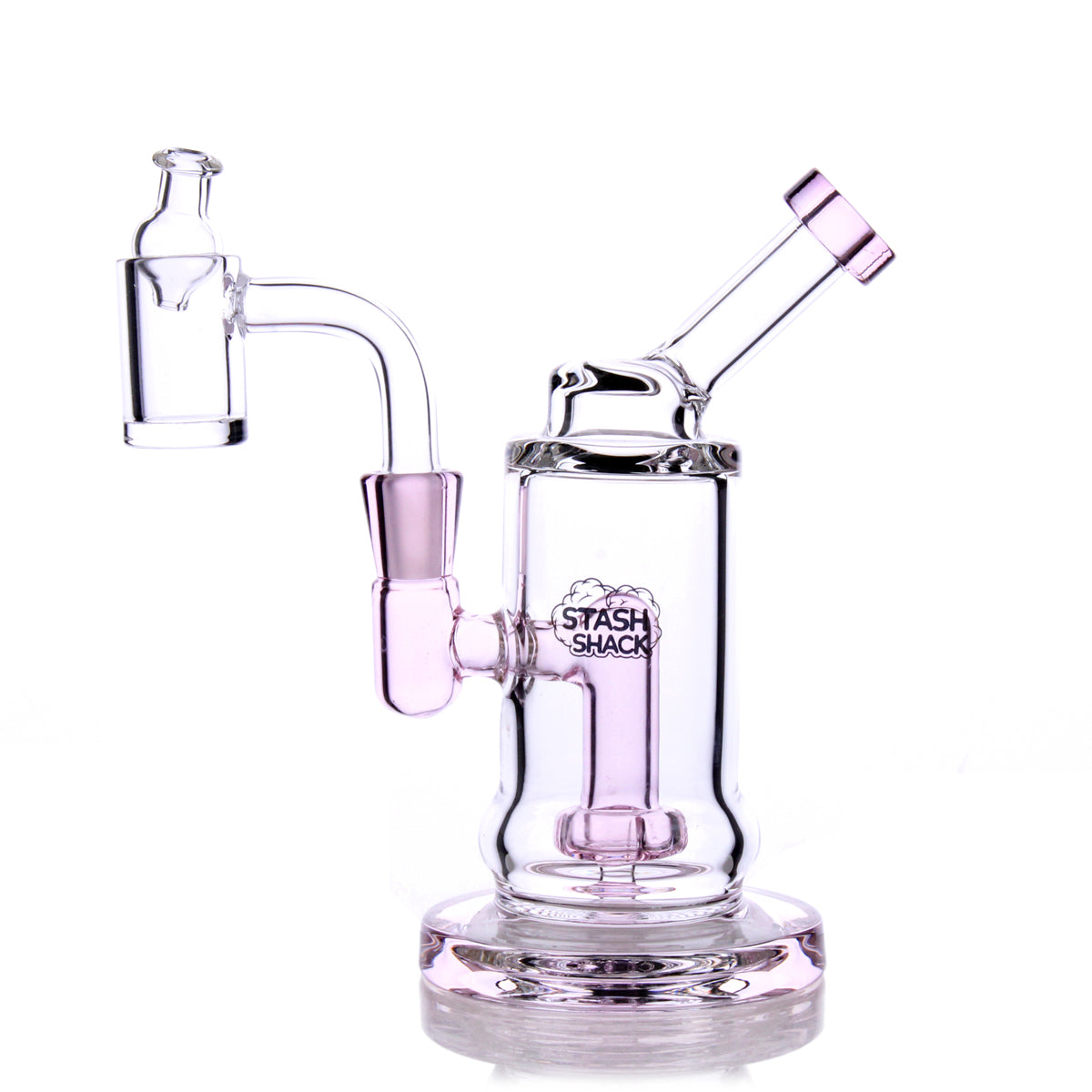 Front view of the TerpDroid Mini Rig, a compact glass rig with a clear body and rounded base. Front view of the TerpDroid Mini Rig, a compact glass rig with a clear body and rounded base.