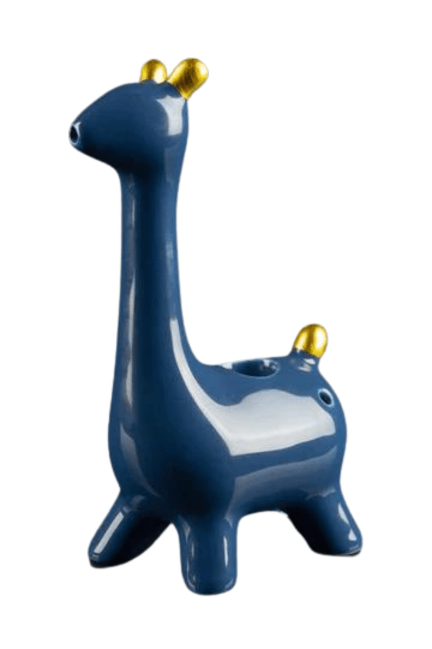 Front view of the Giraffe Hand Pipe, a sculpted ceramic piece with a glossy finish. Front view of the Giraffe Hand Pipe, a sculpted ceramic piece with a glossy finish.