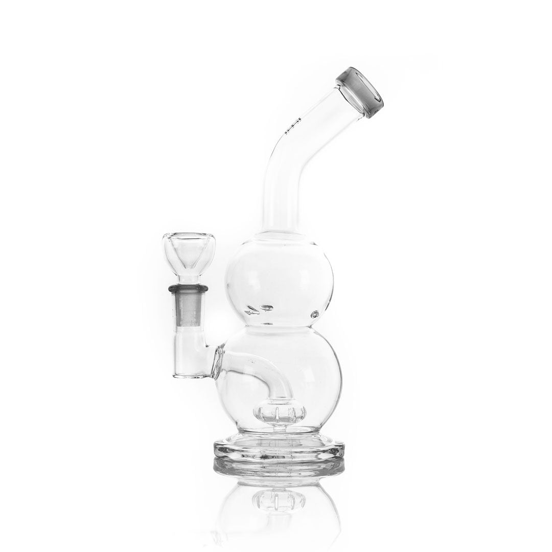Front view of the Tornado Vortex Rig, a clear glass rig with a rounded base and slender neck. Front view of the Tornado Vortex Rig, a clear glass rig with a rounded base and slender neck.