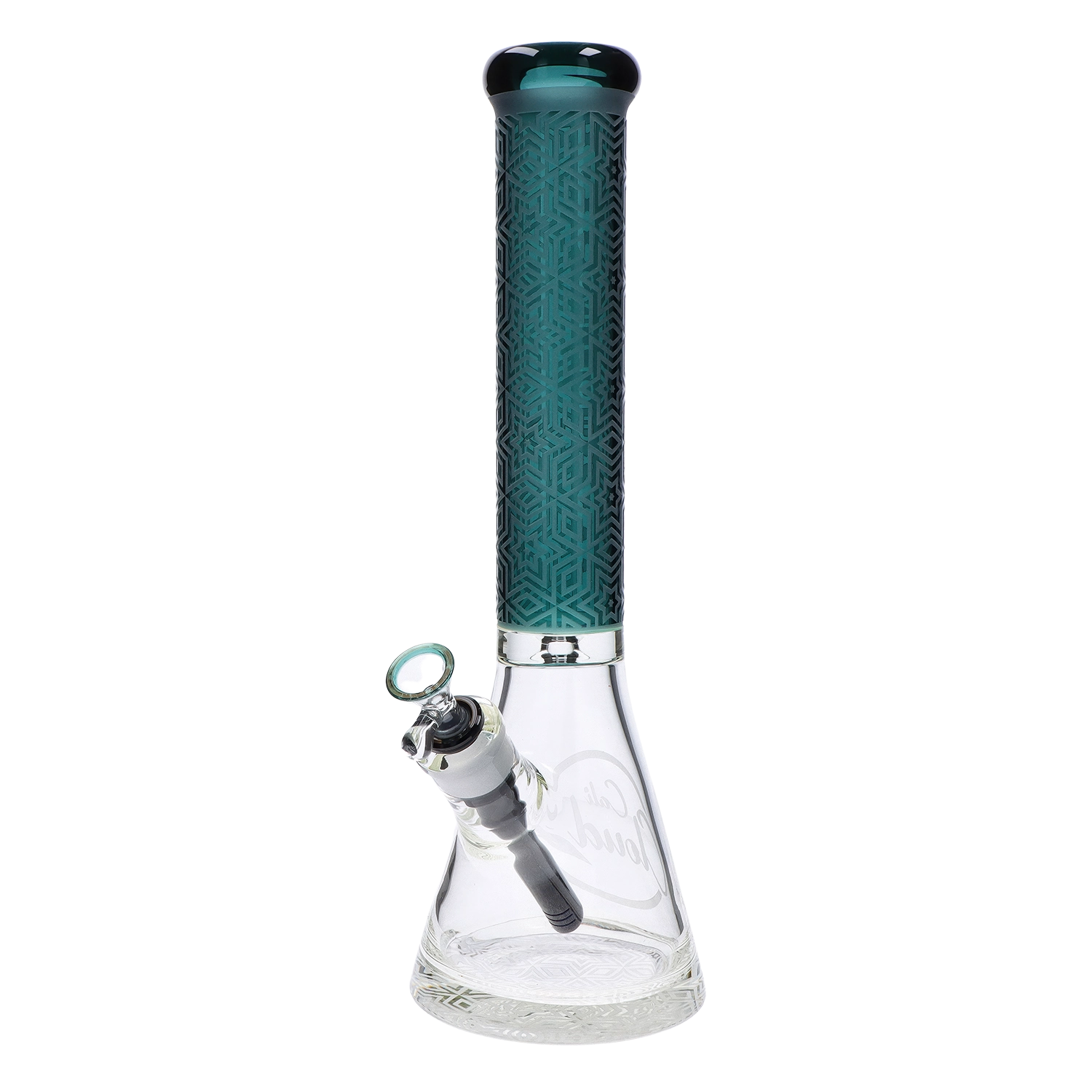 Front view of the Cali Cloud X 15-inch Engraved Thick Base Beaker Water Pipe, showcasing its detailed engraving and thick base. Front view of the Cali Cloud X 15-inch Engraved Thick Base Beaker Water Pipe, showcasing its detailed engraving and thick base.