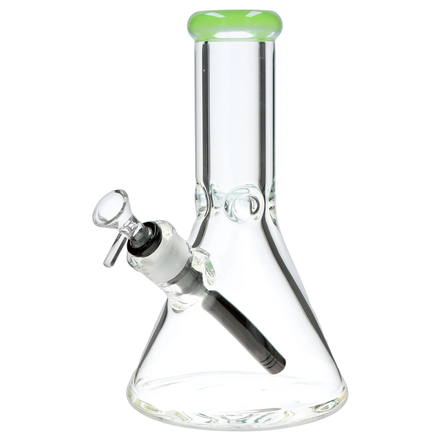 A front view of the 9mm 10-inch Flat Base Beaker Water Pipe, showcasing its clear glass construction and simple, cylindrical shape. A front view of the 9mm 10-inch Flat Base Beaker Water Pipe, showcasing its clear glass construction and simple, cylindrical shape.