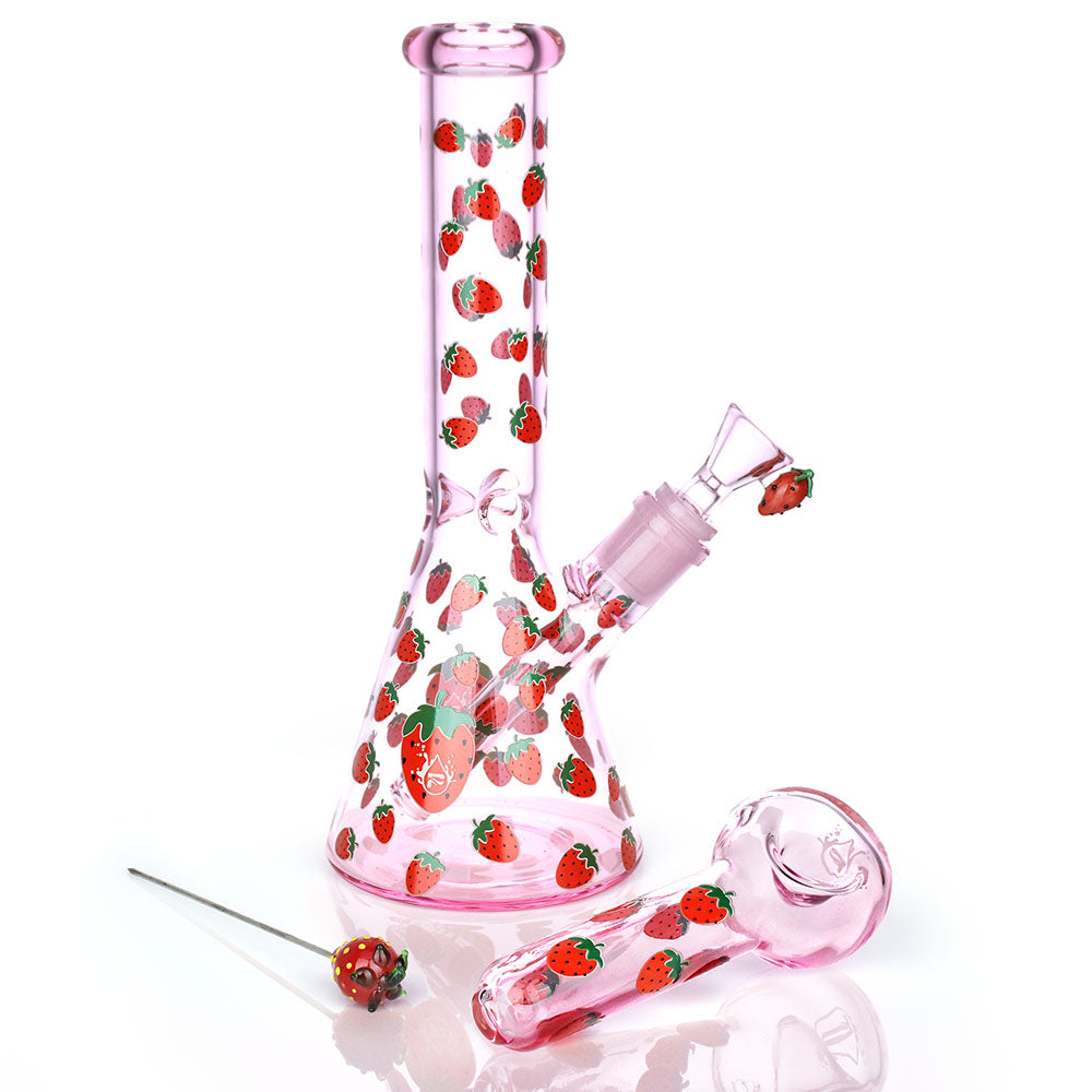 Pulsar Fruit Series Strawberry Cough Herb Pipe Glow Duo - 10" / 14mm F Pulsar Fruit Series Strawberry Cough Herb Pipe Glow Duo - 10" / 14mm F