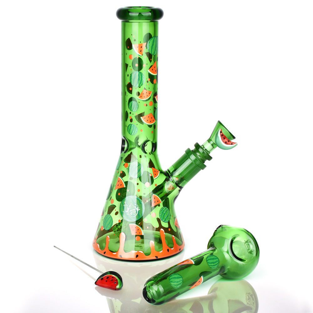 Pulsar Fruit Series Watermelon Zkittles Herb Pipe Glow Duo - 10" / 14mm F Pulsar Fruit Series Watermelon Zkittles Herb Pipe Glow Duo - 10" / 14mm F