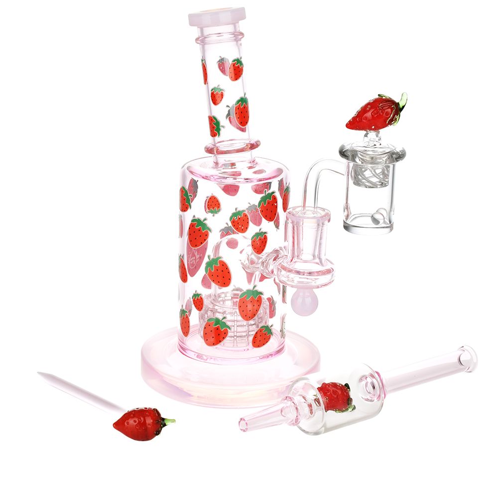 Pulsar Fruit Series Strawberry Cough Glow In The Dark Dab Rig Kit - 8" / 14mm F Pulsar Fruit Series Strawberry Cough Glow In The Dark Dab Rig Kit - 8" / 14mm F