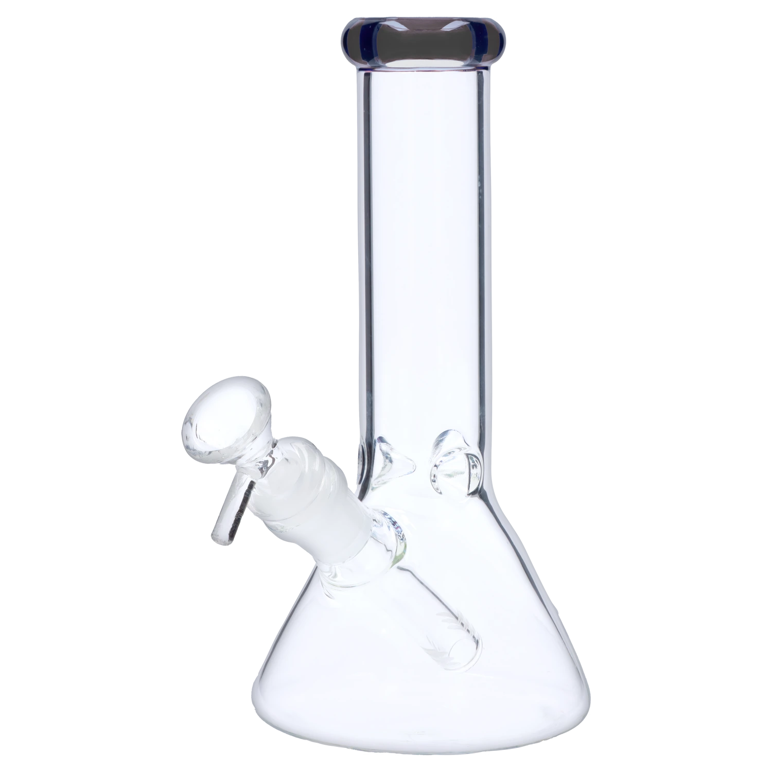 Front view of the 8-inch 4mm Beaker with Colored Mouthpiece, showcasing its clear glass construction and simple beaker shape. Front view of the 8-inch 4mm Beaker with Colored Mouthpiece, showcasing its clear glass construction and simple beaker shape.