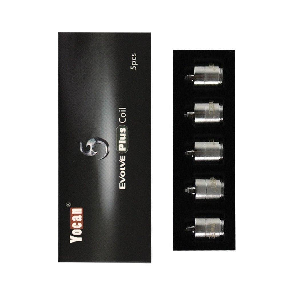 Front view of multiple Yocan Evolve Plus / Regen Coils neatly arranged against a stark black background. Front view of multiple Yocan Evolve Plus / Regen Coils neatly arranged against a stark black background.