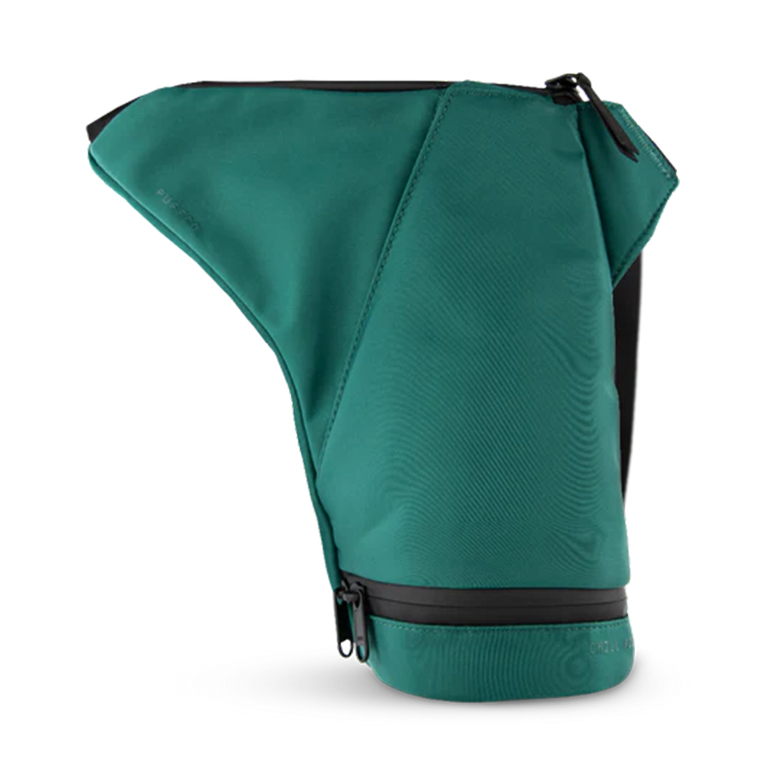 Front view of the Puffco Peak & Peak Pro Journey Travel Bag, a zippered, forest green carrying case. Front view of the Puffco Peak & Peak Pro Journey Travel Bag, a zippered, forest green carrying case.