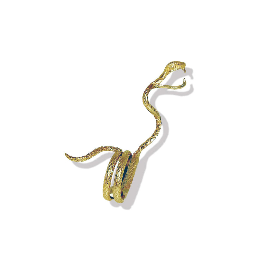 Overhead view of the Snake in the Grass Joint Holder Ring, a coiled metal band casting a subtle shadow on a neutral surface. Overhead view of the Snake in the Grass Joint Holder Ring, a coiled metal band casting a subtle shadow on a neutral surface.