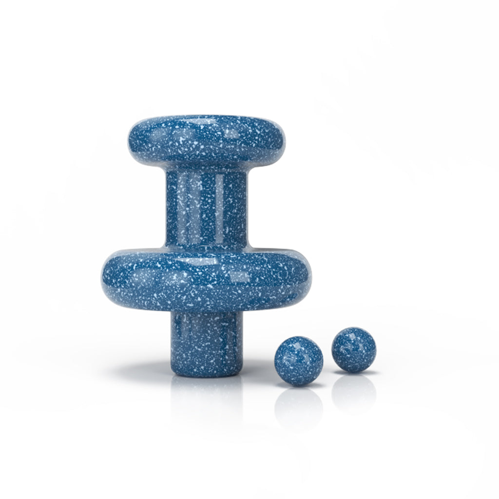 A high-angle shot of the Neon Control Tower Set, showcasing three blue spherical objects arranged on a white surface. A high-angle shot of the Neon Control Tower Set, showcasing three blue spherical objects arranged on a white surface.