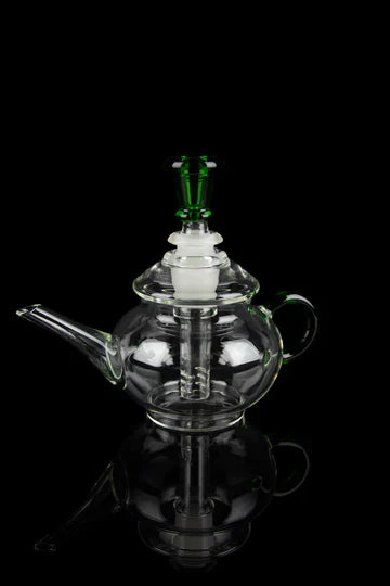 Front view of the High Tea Bubbler, a clear glass bubbler with a unique, rounded shape and smooth curves. Front view of the High Tea Bubbler, a clear glass bubbler with a unique, rounded shape and smooth curves.