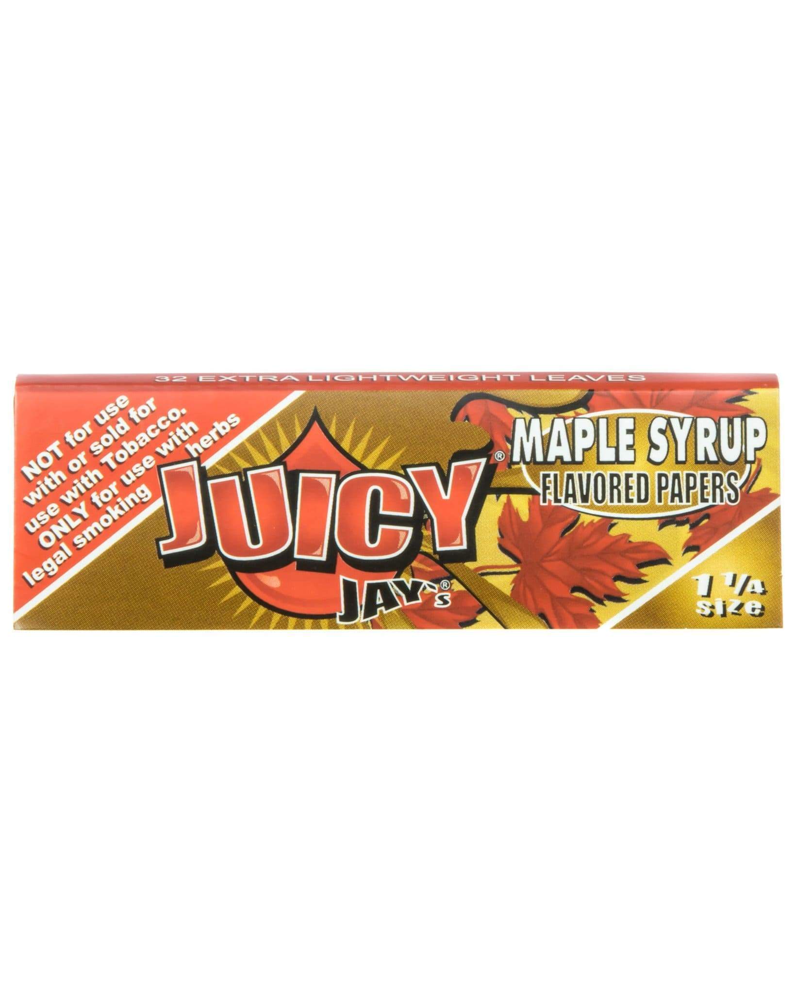 A close-up of Maple Syrup 1-1/4 rolling papers, displaying a vibrant, colorful pack against a dark background. A close-up of Maple Syrup 1-1/4 rolling papers, displaying a vibrant, colorful pack against a dark background.