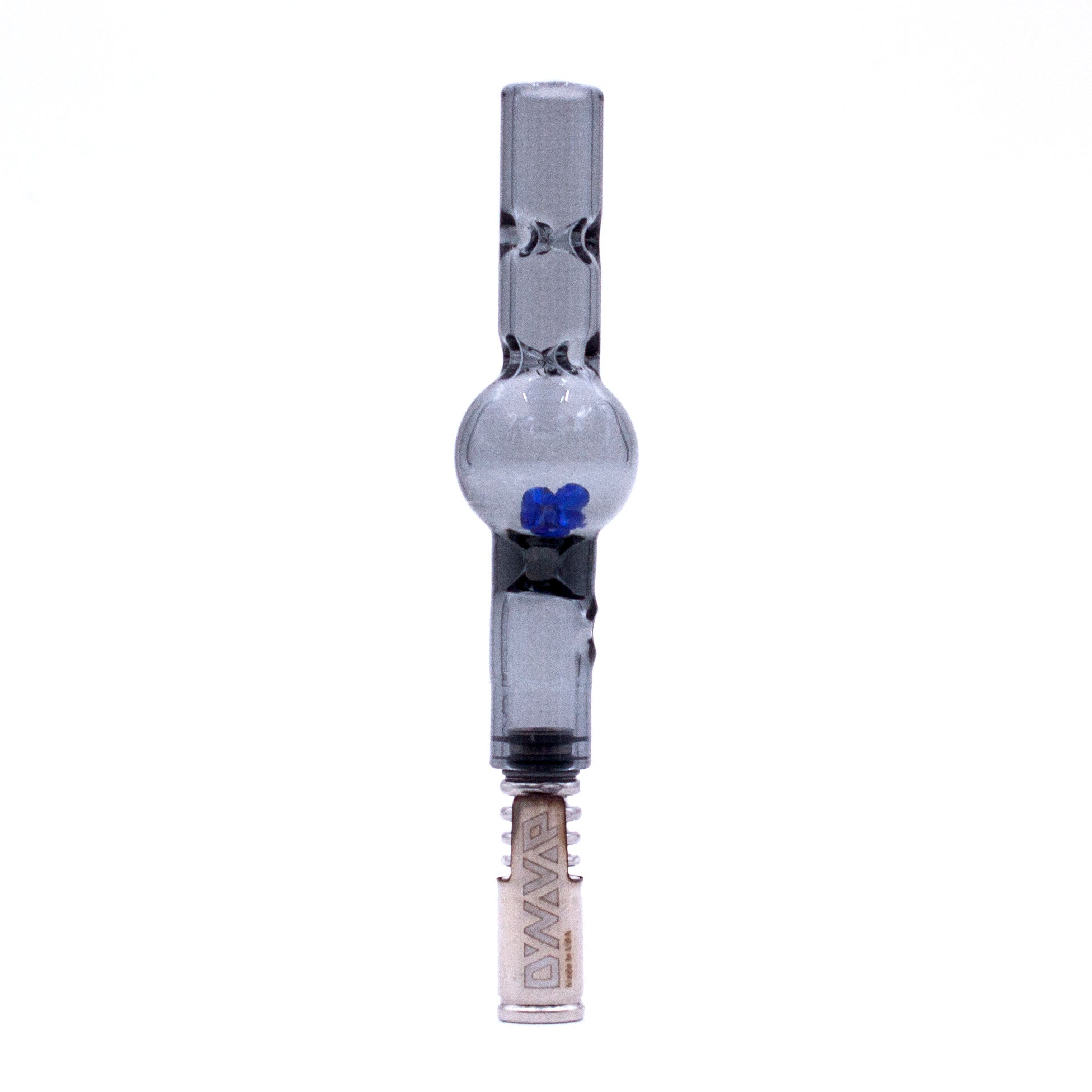 A close-up view of the DynaVap Maraca Glass Cooling Stem, displaying the clear glass component against a plain white background. A close-up view of the DynaVap Maraca Glass Cooling Stem, displaying the clear glass component against a plain white background.