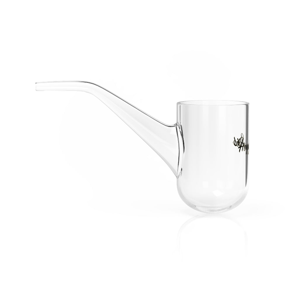 A side view of the PuffCo Proxy Crystal Classic Pipe, showcasing its clear glass construction and curved design. A side view of the PuffCo Proxy Crystal Classic Pipe, showcasing its clear glass construction and curved design.