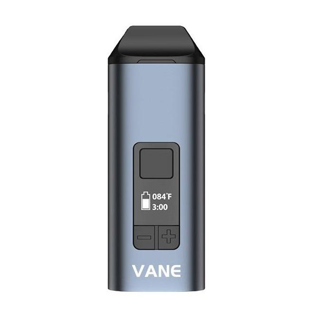 Front view of the Yocan Vane Portable Vaporizer, displaying a sleek, dark-colored device with a digital display and simple design. Front view of the Yocan Vane Portable Vaporizer, displaying a sleek, dark-colored device with a digital display and simple design.